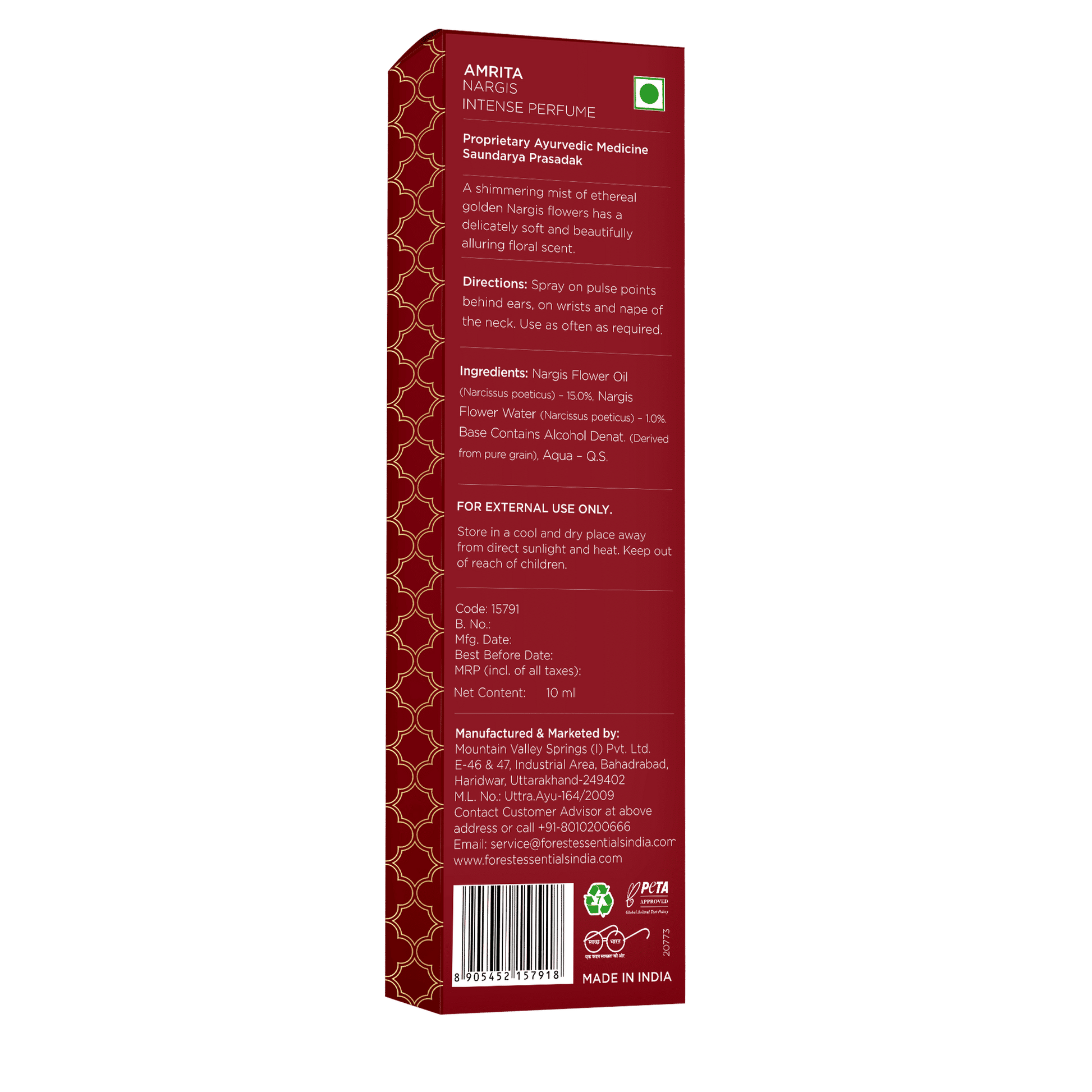 Forest Essentials Intense Perfume Nargis - Long Lasting Luxury Perfume For Her