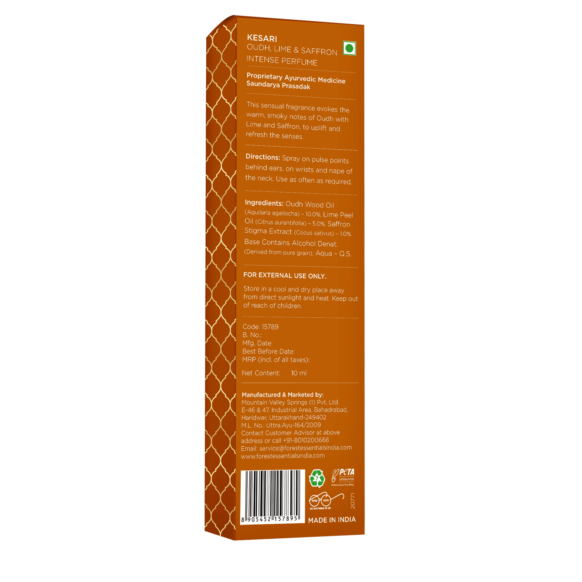Forest Essentials Intense Perfume Lime Saffron Oudh - Long Lasting Luxury Perfume For Her