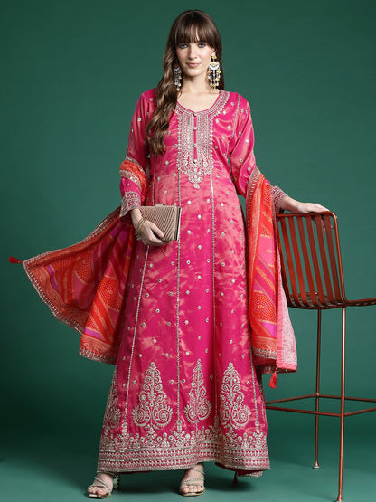 Ethnic Motifs Embroidered Regular Sequinned Kurta with Trousers & Dupatta