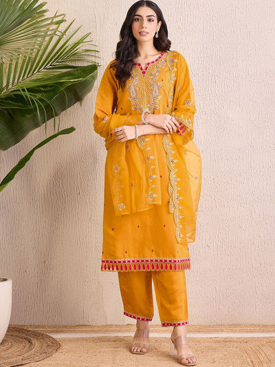Dhiyona IE Women Ethnic Motifs Embroidered Regular Gotta Patti Kurta with Trousers & With Dupatta