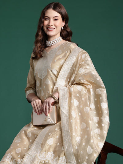 Indyancart IE Woven Design Kurta With Trousers & Dupatta