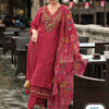 Dhiyona IE Floral Embroidered Panelled Thread Work A-Line Kurta With Trousers & Dupatta