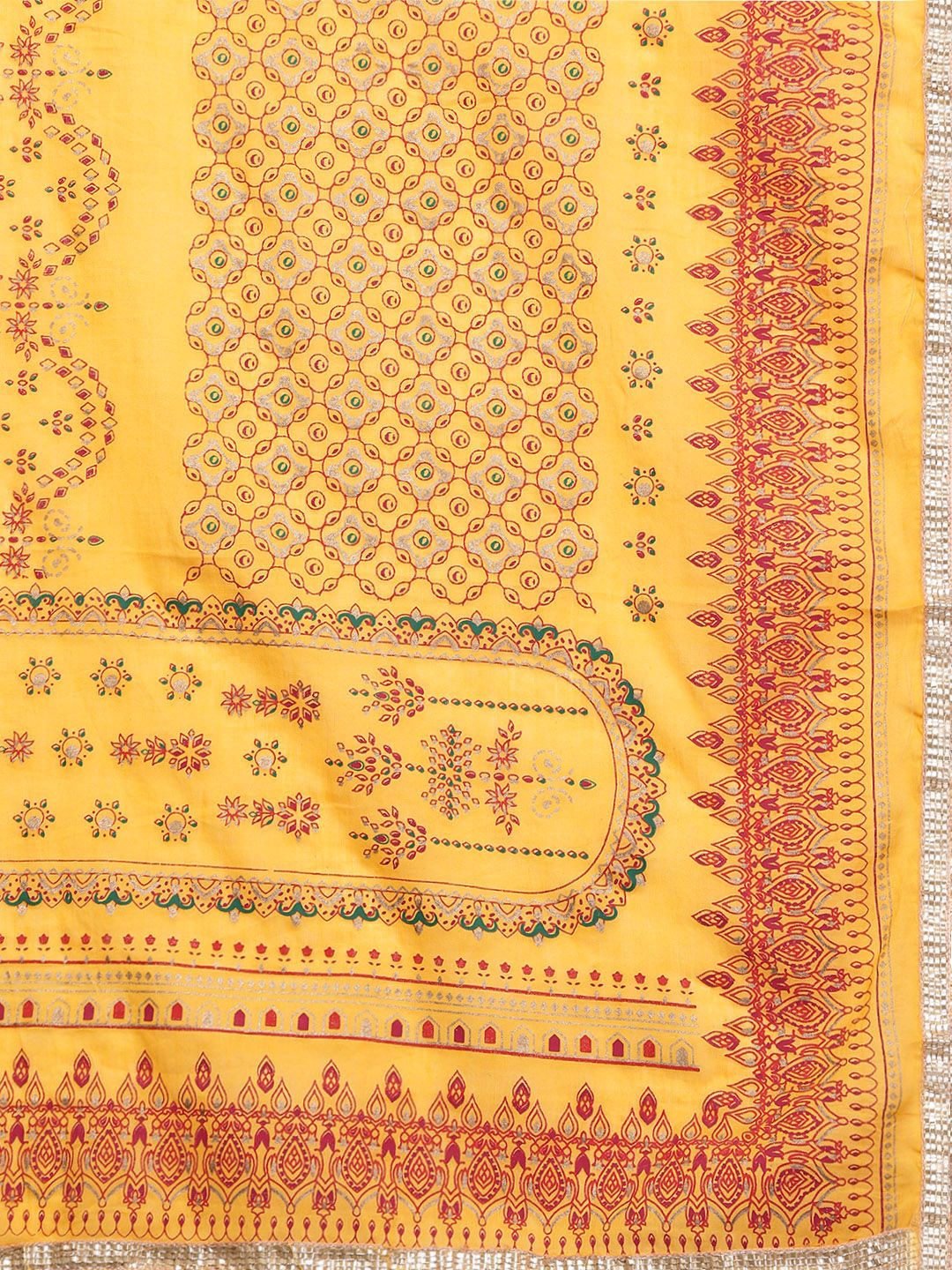 Indyancart IE Women Red & Yellow Ethnic Motifs Printed Sequinned Kurta with Trousers & Dupatta