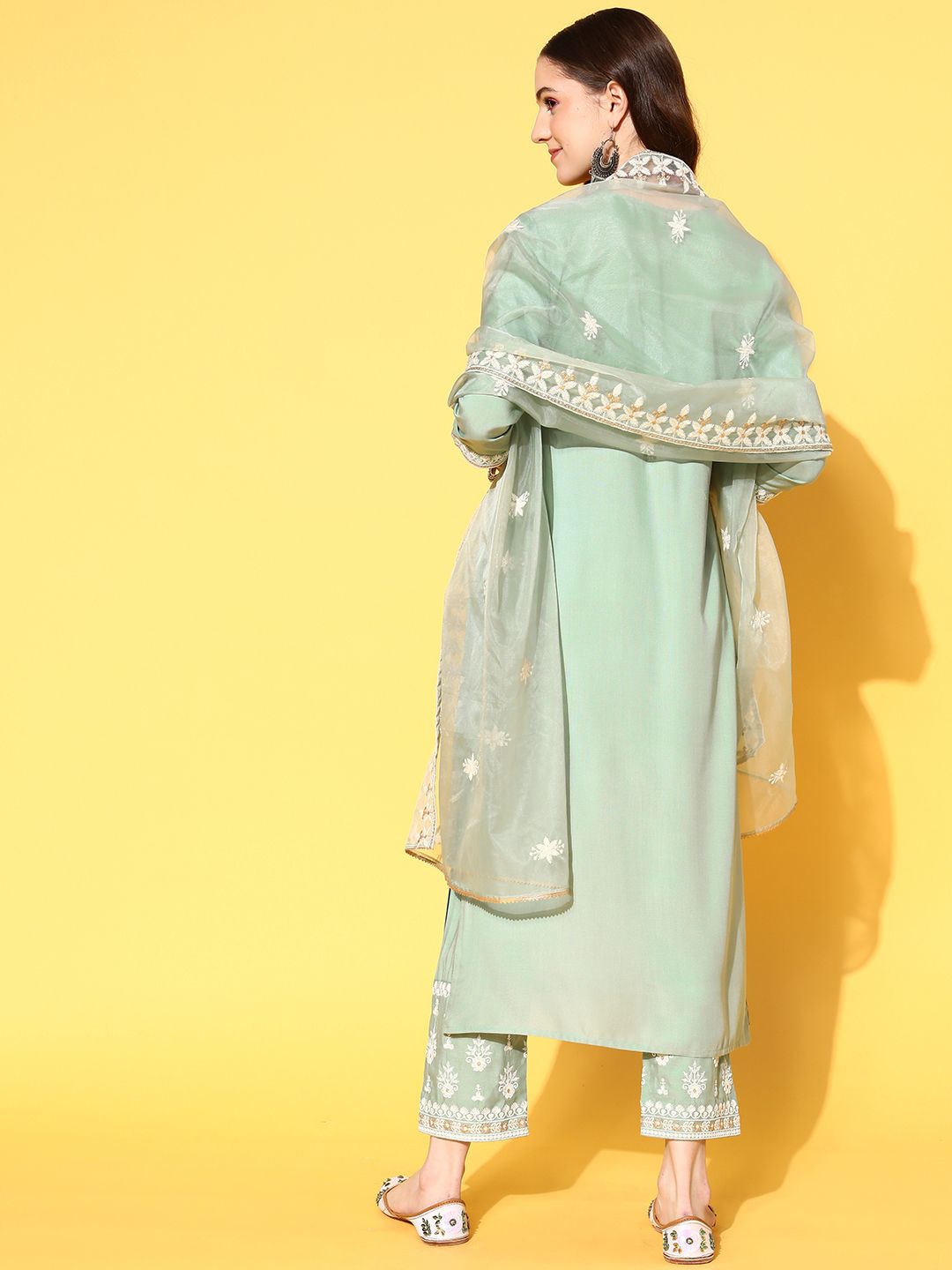 Dhiyona VA Women's Ethnic Motifs Embroidered Thread Work Kurta with Trousers & With Dupatta