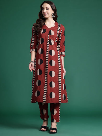 Indyancart IE Women Printed Pleated Pure Cotton Kurta with Trousers
