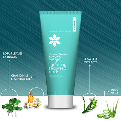 Aroma Magic Hydrating Seaweed Pack applying a seaweed mask to moisturize and soothe the skin during a facial treatment.