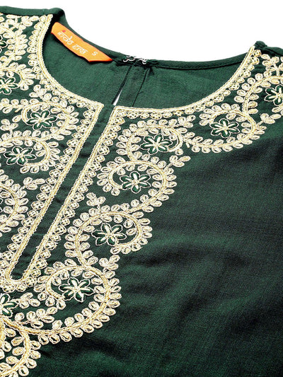 Dhiyona IE Women Ethnic Motifs Embroidered Liva Kurta & Palazzos With Dupatta