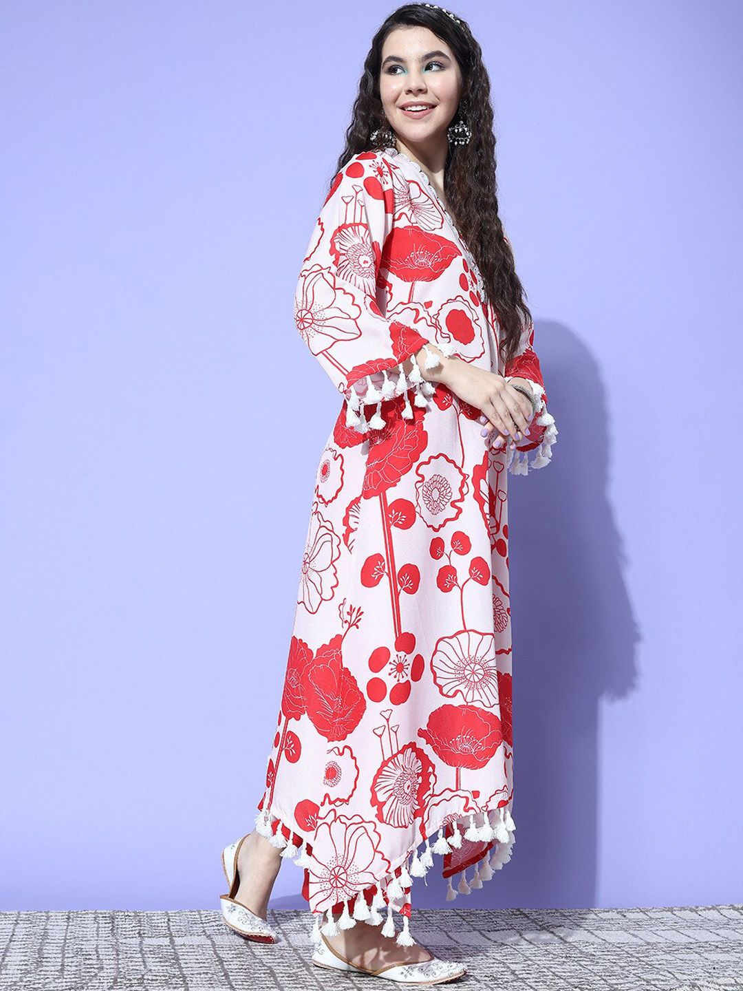 Indyancart VA Women's Printed A-Line Kurta with Trousers