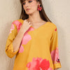 Indyancart IE Floral Printed V-Neck Straight Kurta with Trousers