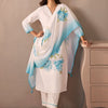 Dhiyona IE Floral Printed V-Neck Linen Straight Kurta With Trousers & Dupatta