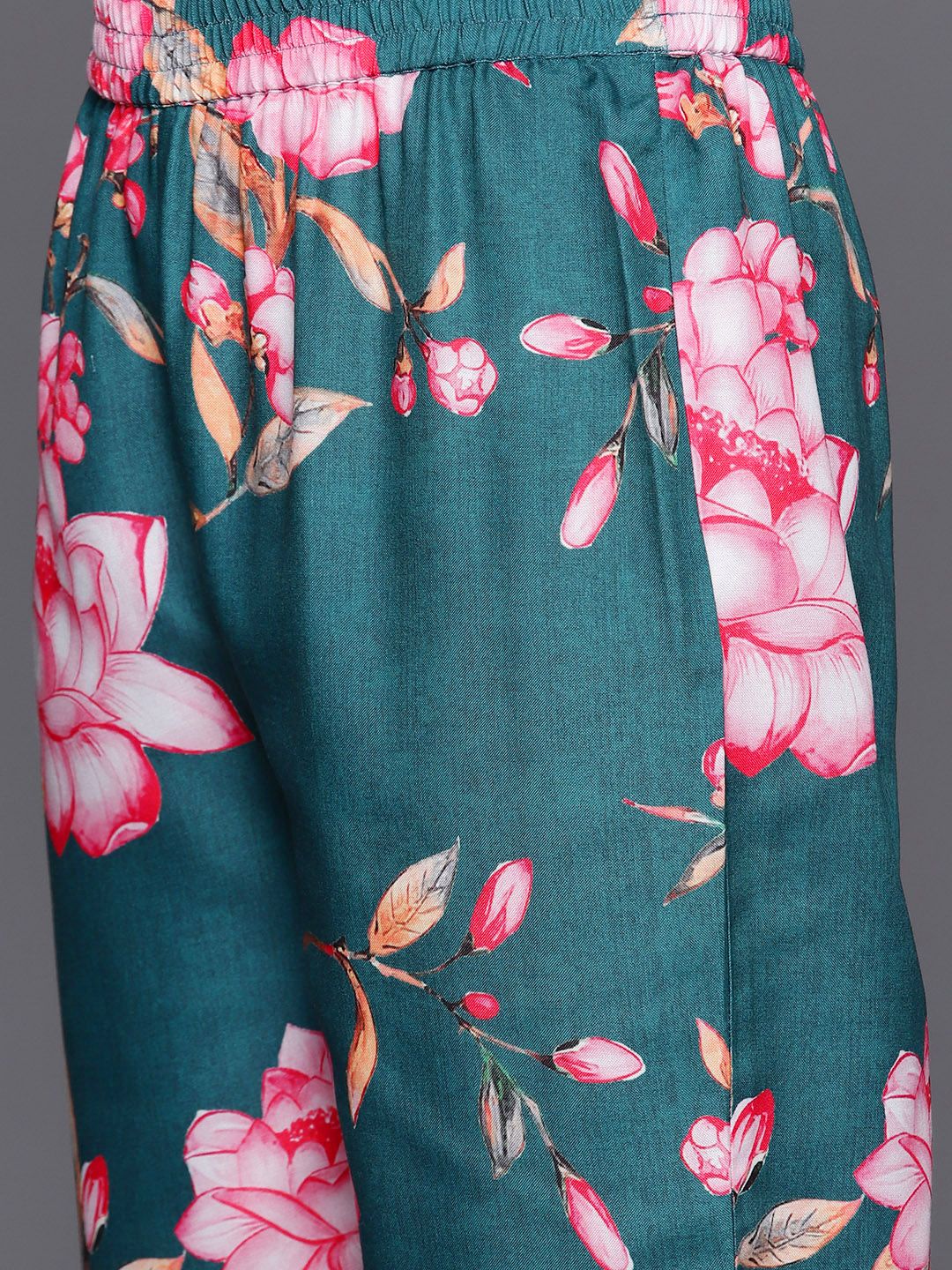 Indyancart VA Women's Floral Printed Regular Gotta Patti Kurta with Trousers & Dupatta