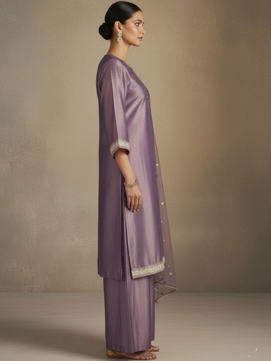 Indyancart VA Women Regular Sequinned Kurta with Palazzos & With Dupatta