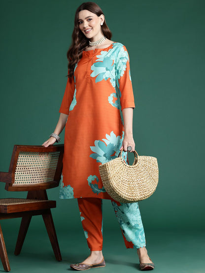 Indyancart IE Floral Printed Kurta with Trousers