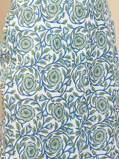 Indyancart IE Floral Printed Empire A-Line Pure Cotton Kurta with Palazzos & Dupatta