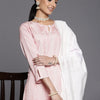 Dhiyona VA Women's Peach-Coloured Floral Embroidered Chikankari Chanderi Cotton Kurta Set