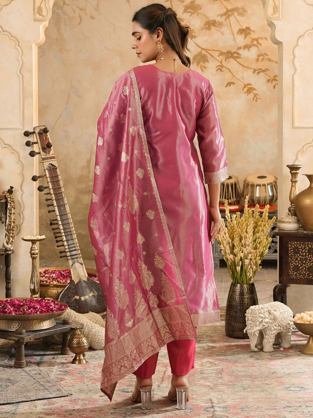 Women Ethnic Motifs Woven Design Kurta with Trousers & Dupatta