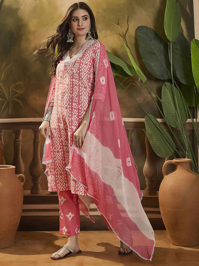Indyancart SN Women's Floral Printed V Neck Straight Kurta Trouser With Dupatta