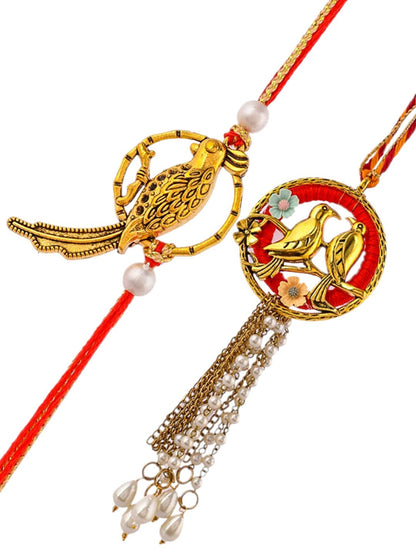 Anouk Gol-Toned Beaded Bhaiya Bhabhi Rakhi With Roli Chawal & Greeting Card