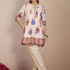 Indyancart IE Women Floral Printed Regular Thread Work Pure Cotton Kurta with Trousers