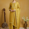 Indyancart VA Women Ethnic Motifs Embroidered Regular Thread Work Silk Crepe Kurta with Palazzos & With Dupatta