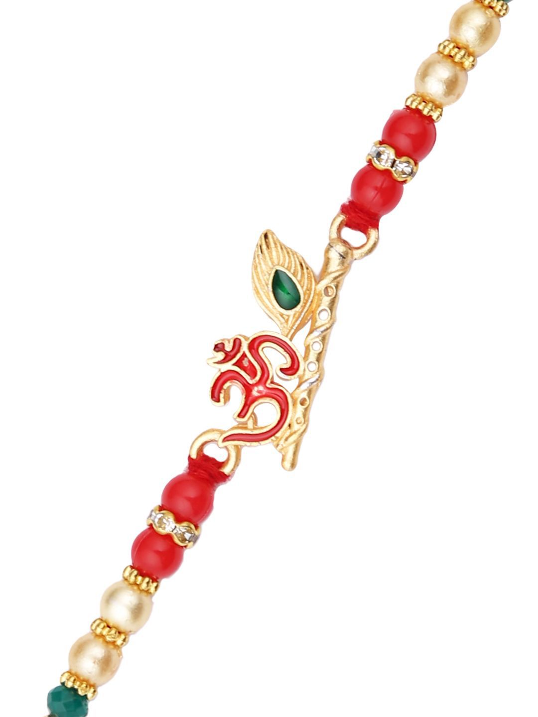 Anouk Divine Om & Flute Thread Rakhi With Roli Chawal & Greetings Card