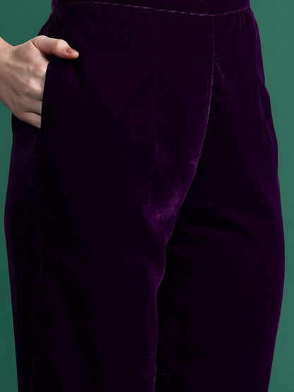 Indyancart IE Ethnic Motifs Embroidered Velvet Kurta with Trousers & With Dupatta