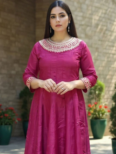 Indyancart IE Women Ethnic Motifs Embroidered Anarkali Kurta with Trousers