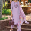 Indyancart IE Lavender Floral Embroidered Tie Up Neck Pure Cotton Kurta with Trousers & Dupatta