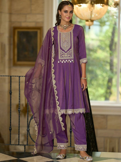Women Ethnic Motifs Embroidered A-Line Kurta with Palazzos & Dupatta