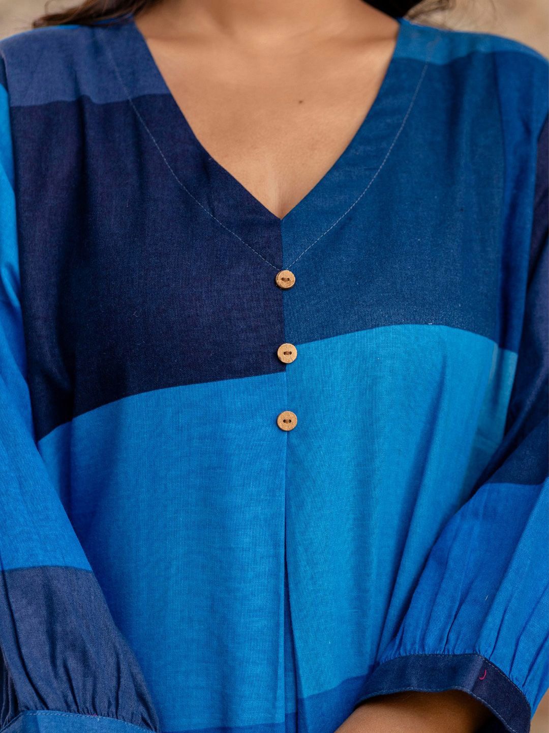Colourblocked V-Neck A-Line Kurta With Trousers