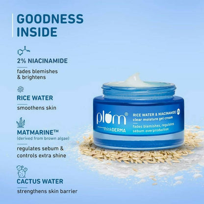 Plum Thinkderma 2% Niacinamide & Rice Water Clear Moisture Gel Cream - Indyancart