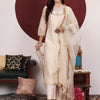 Dhiyona VA Women'sFloral Yoke Design Sequinned Keyhole Neck Straight Kurta With Trouser & Dupatta