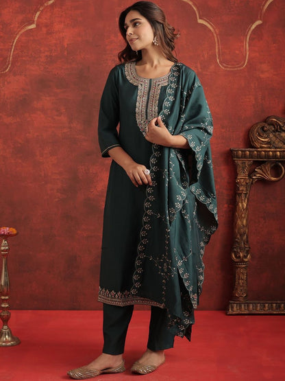 Women Ethnic Motifs Embroidered Kurta with Trousers & Dupatta