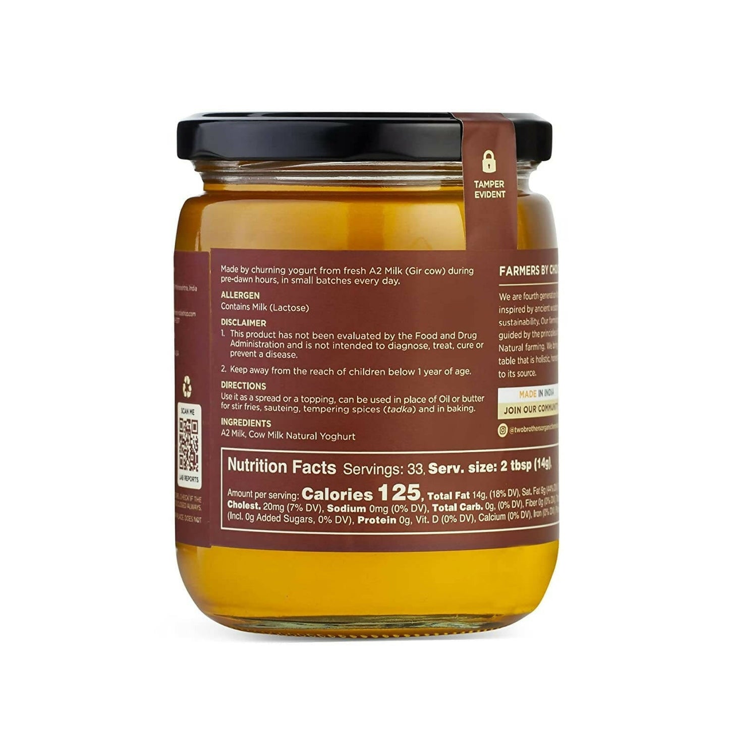 Two Brothers Organic Farms - A2 Ghee Cultured Cow Desi Ghee - Indyancart