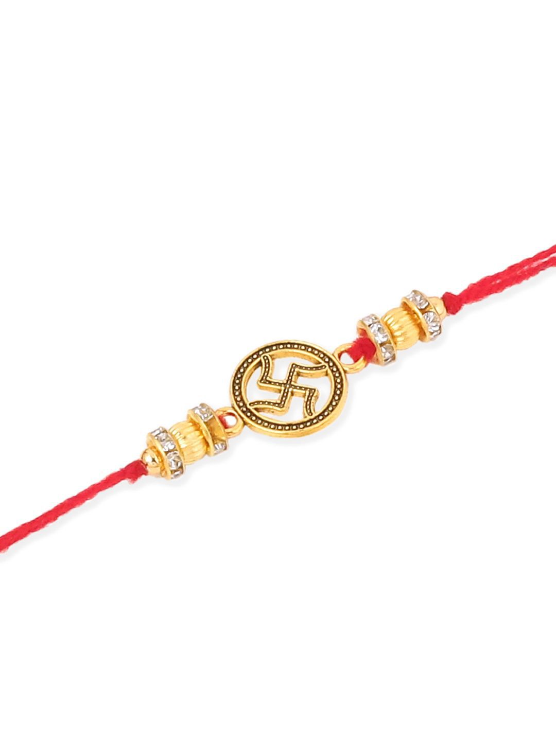 Anouk Set Of 4 Artificial Stones Studded & Beaded Swastik Thread Rakhis