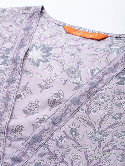 Dhiyona IE Floral Printed Pleated Pure Cotton Kurta With Trousers & Dupatta