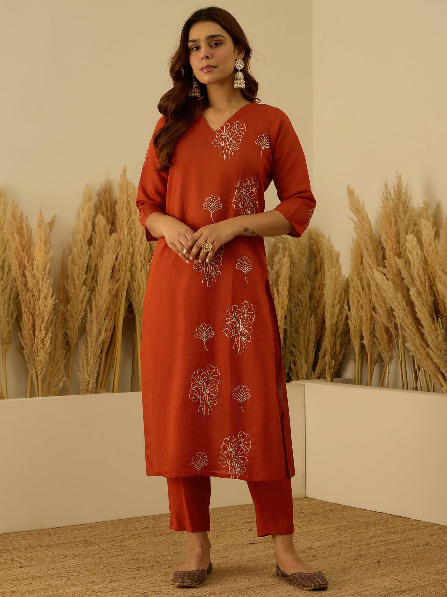 Dhiyona VV Tridha Rust Yoke Design Silk Blend Straight Suit With Dupatta