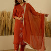Dhiyona VV Tridha Rust Yoke Design Silk Blend Straight Suit With Dupatta