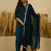 Dhiyona VV Tridha Teal Yoke Design Silk Blend Straight Suit With Dupatta