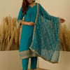 Dhiyona VV Prakriti Rama Kurta and Pant Dupatta Sets Silk Blend Fabrics with Embroidery