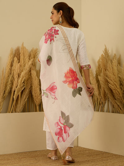 Indyancart VV Leela Handwork Cotton Straight Kurta With Trousers & Dupatta Sets