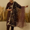 Dhiyona VV Coffee Silk Blend Embroidered with Sequins Straight Kurta Set with Trousers & Dupatta