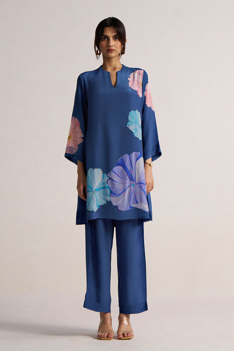 Women's Blue Flower Print Co-ord Set