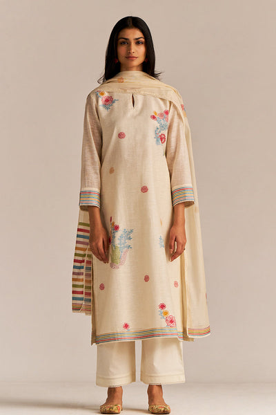 Indyancart GF Women's Pristine White Woven Kurta Set