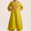 Women's Cress Green Chanderi Banjara Embroidery Co-ord Set