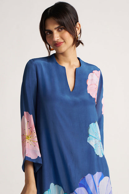 Women's Blue Flower Print Co-ord Set