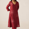 Women's Tibetan Red Flower Print Co-ord Set