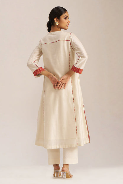 Women's Ivory and Maroon Chanderi Banjara Embroidery Co-ord Set