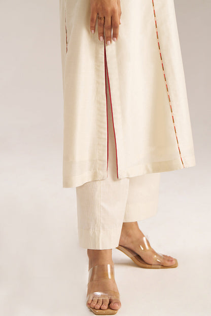 Women's Ivory and Maroon Chanderi Banjara Embroidery Co-ord Set