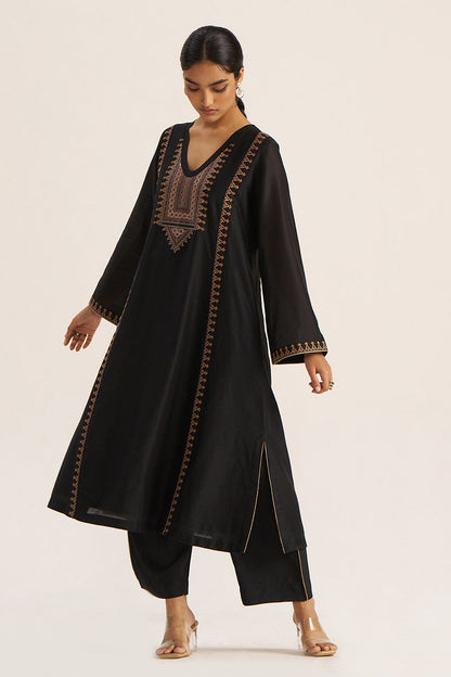 Women's Black Chanderi Banjara Embroidery Co-ord Set